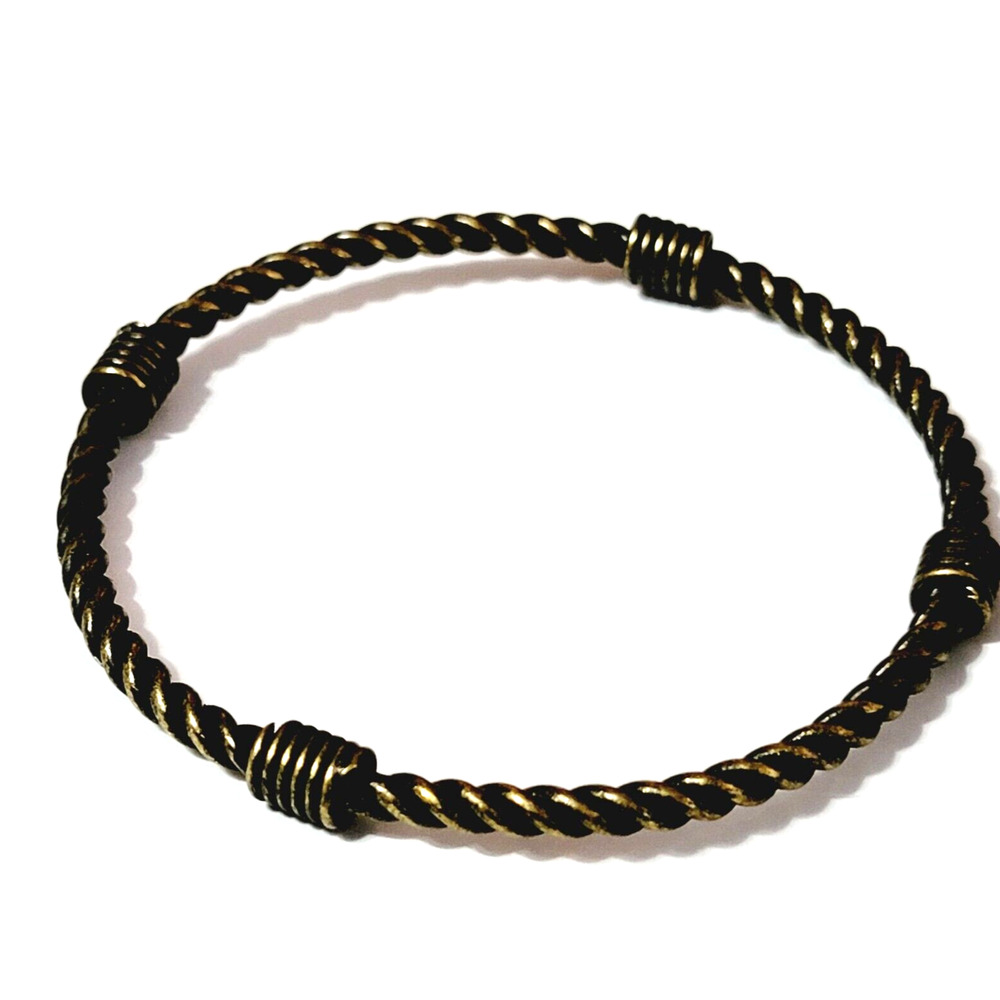Edgy Bronze Tone Rope Bangle Bracelet Vintage Statement Structural‎ Jewelry bn-1